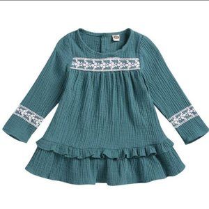 Girls Soft Muslin and Lace Dress-Blue
